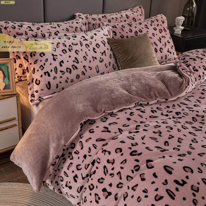 冬季加厚牛奶绒绒床用品四件464双面上珊瑚套绒被套床单法莱云貂