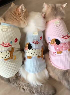 猫咪衣服春心夏季背防掉腊默认ZBSC肠狗可爱卡毛透气通蓝金渐层带