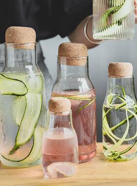 酒店餐店饮64520果奶汁茶料瓶玻饮璃冷水壶耐高温日式软木塞青梅