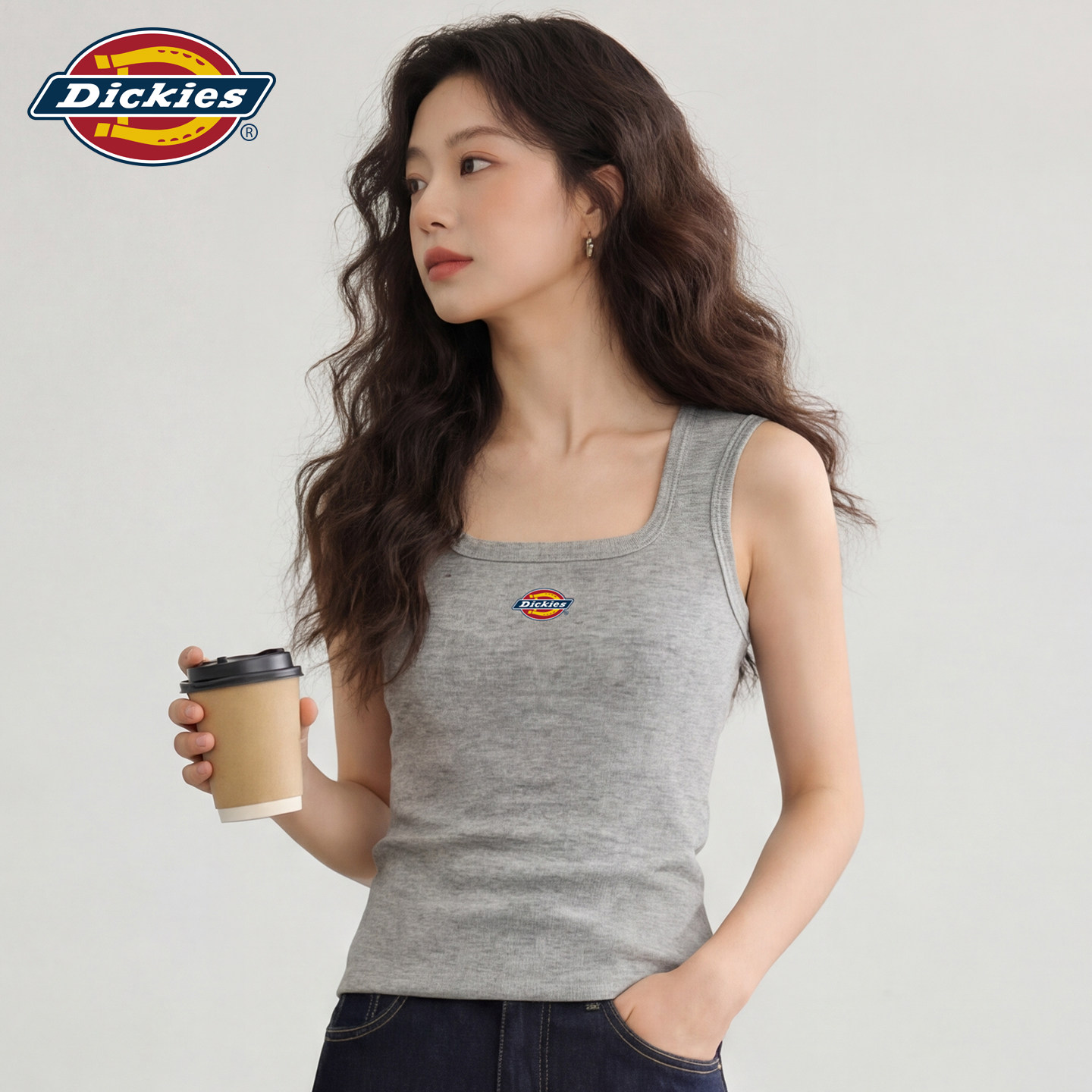 Dickies吊带背心女夏外穿运动无袖灰色绝美内搭上衣修身显瘦2