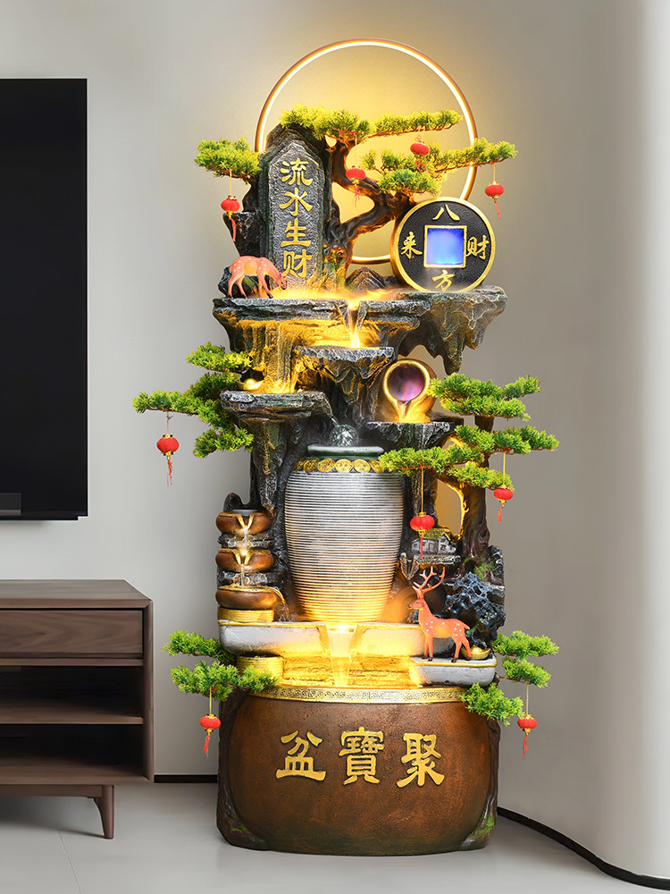 风水轮假山喷泉流水摆件招财聚宝盆循环水落地鱼缸乔迁开业装饰品
