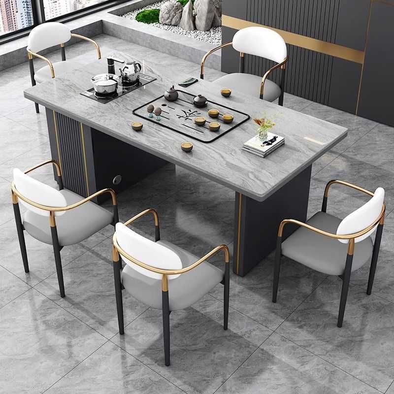 现代简约岩板茶桌椅组合轻奢阳台办公室小茶几石板茶台烧水壶一体