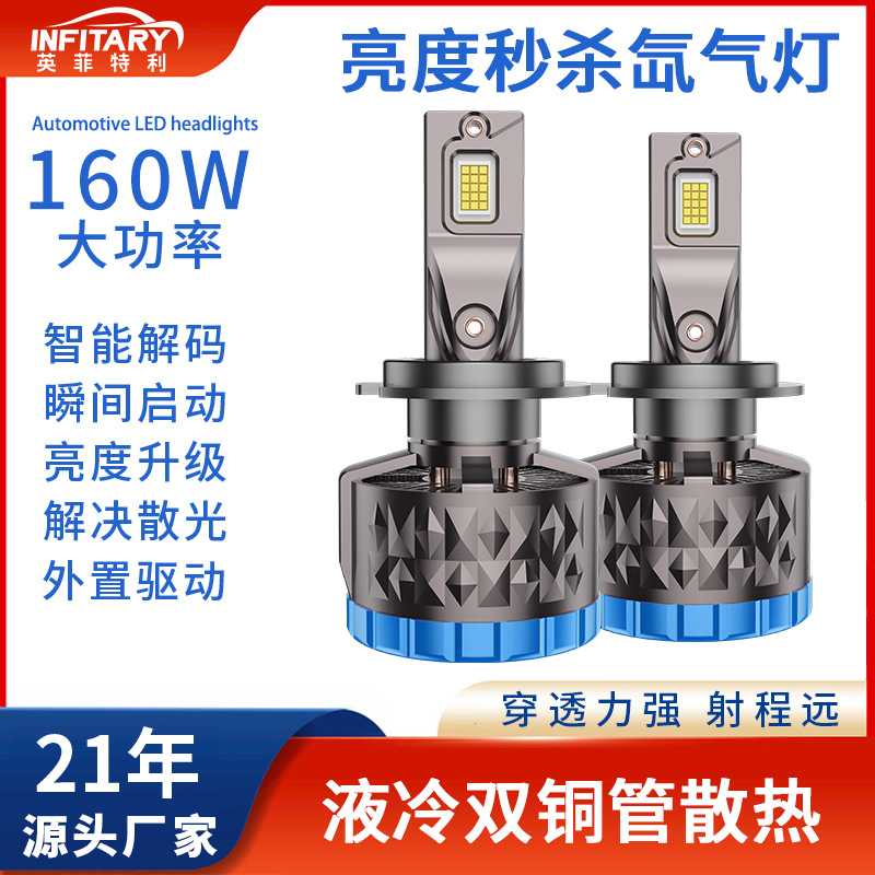 汽车灯泡厂家H11车灯h4透镜h7led灯远近光一体双铜管汽车led大灯