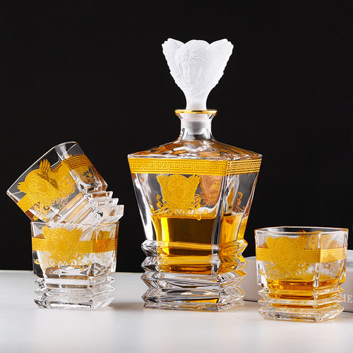 美杜莎礼盒装威士忌杯五件套欧式家用金边洋酒杯套装烈酒白兰地杯