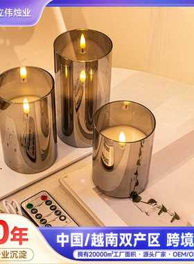 LED灰色玻璃充电遥控电子蜡烛灯 剧本杀气氛道具音乐会舞台装饰