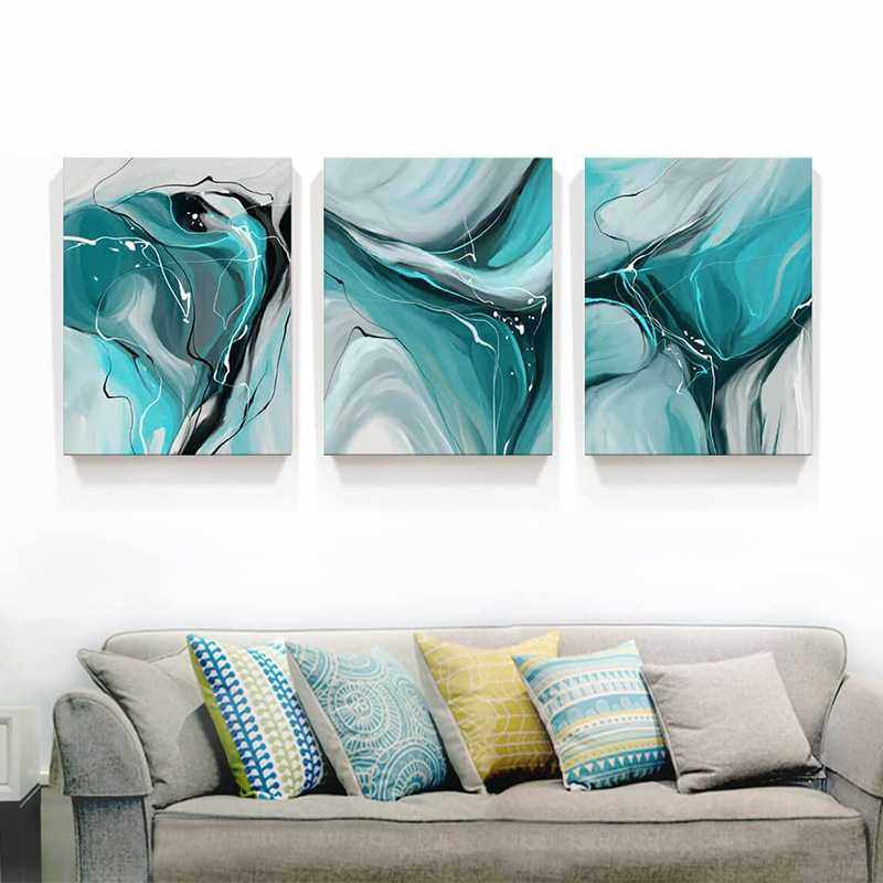 现代简约水彩抽象挂画客厅装饰画大气高级感沙发背景墙三联画无框