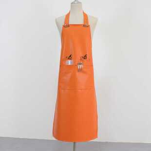 亚马逊PU皮围裙定制logo餐饮专用防水防油厨房水产皮革围腰工作服