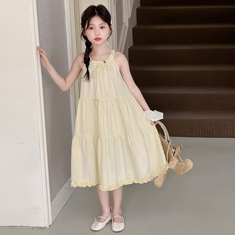 女童夏装吊带连衣裙m2025新款女大童夏季韩系无袖背心公主裙沙滩