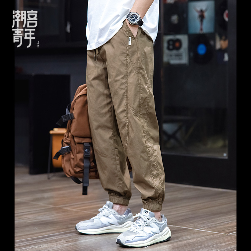 夏季薄款速干休闲裤男士束脚w裤宽松大码工装长裤男装美式冰丝裤
