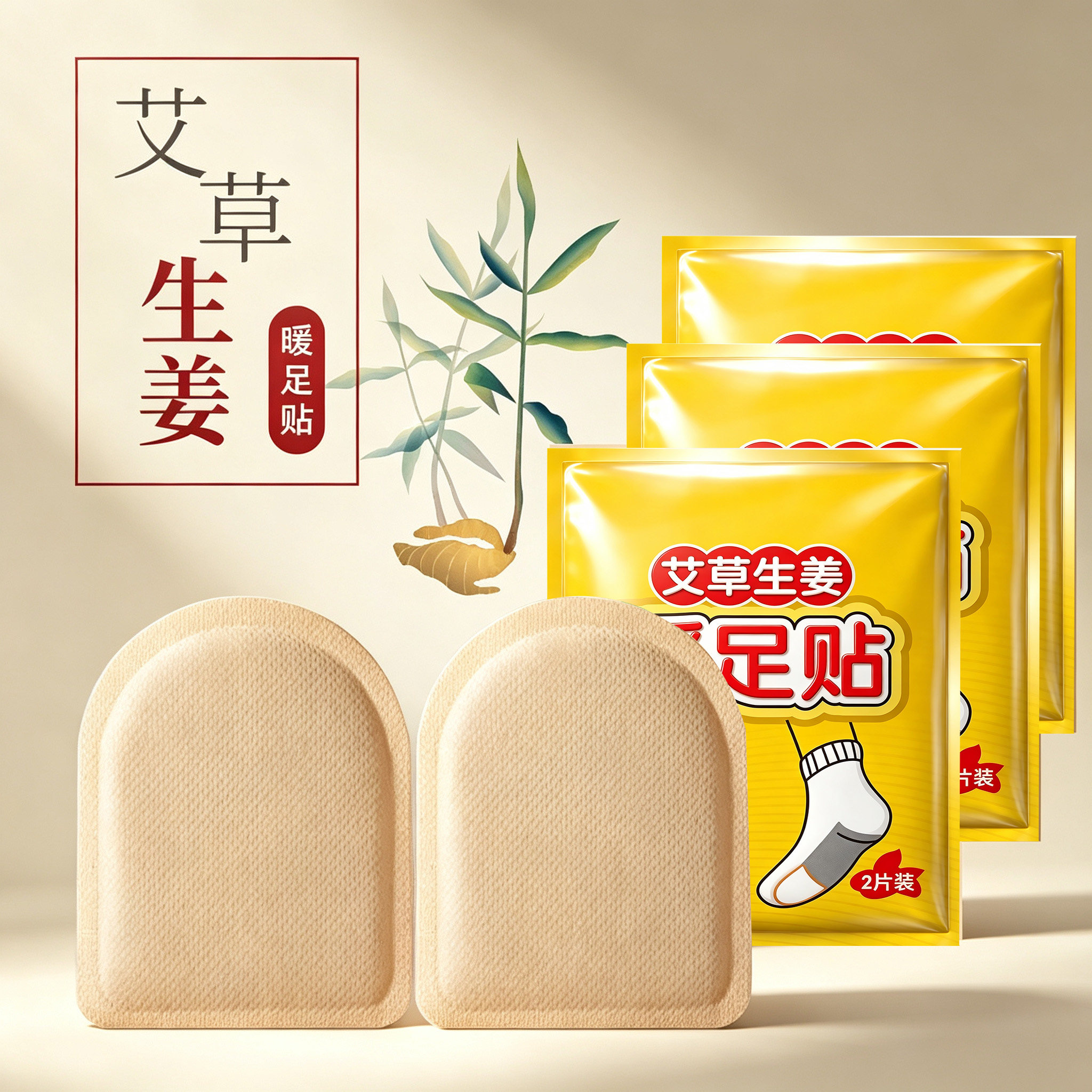 艾草自发热暖足贴暖脚底贴足底生姜发热贴脚底暖贴足热帖足底鞋垫