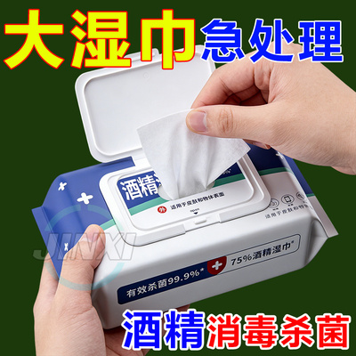 大包75%度酒精消毒湿纸巾杀菌湿巾学生擦手湿巾纸量贩家庭装