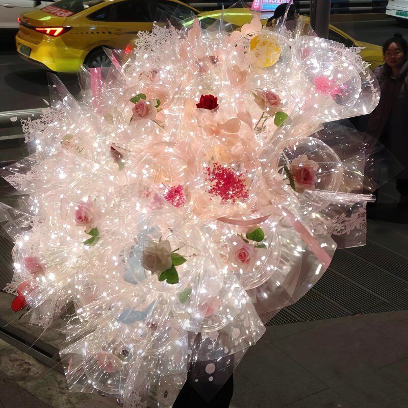 网红波波球玫瑰花发光告白礼物气球材料包摆摊情人节节日送礼氛围