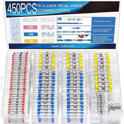450PCS热缩中接端子防水焊锡环接线端子组合盒装
