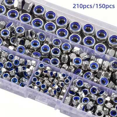 210/150pcs 带防滑六角螺母 全螺纹紧固件，M3/M4/M5/M6/M8