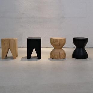 中古风实木墩子原木凳子方墩圆墩木头摆件根雕树墩矮凳民宿床头柜