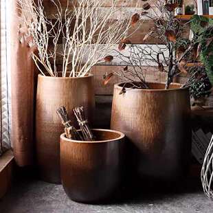 复古陶瓷花盆特大号家用客厅水培绿萝宽口北欧简约花瓶庭院组合