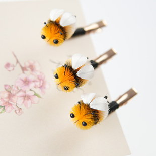 绒艺『蜜蜂』新中式头饰非遗绒花发饰国风可爱侧边刘海发夹鸭嘴夹