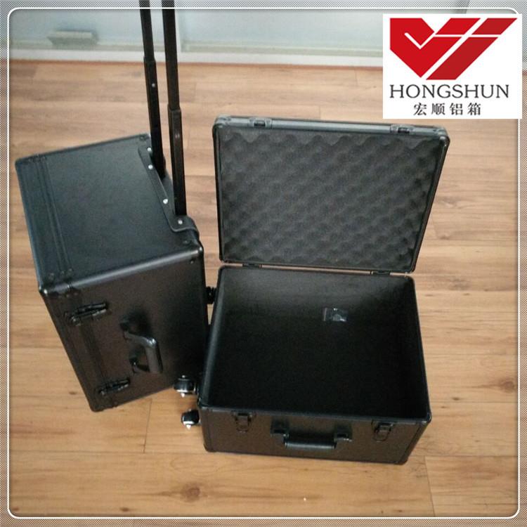 厂家热销黑色经典铝制拉杆仪器防震设备箱塑料框架工具手提箱