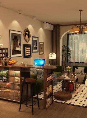 奢屋隔家具实木吧台用客厅折F9769HJJ叠家伸缩吧台柜沙发边断小户