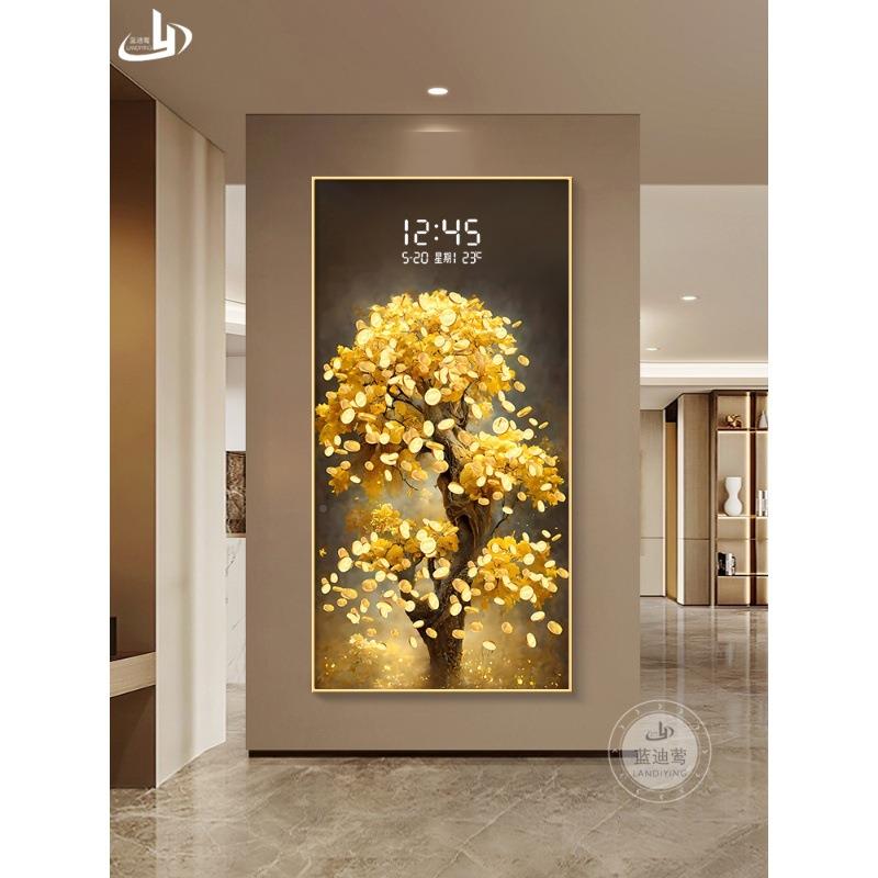 子发财树XY801849入户进玄装饰画电屏钟表走廊尽头挂画创意时钟门图片