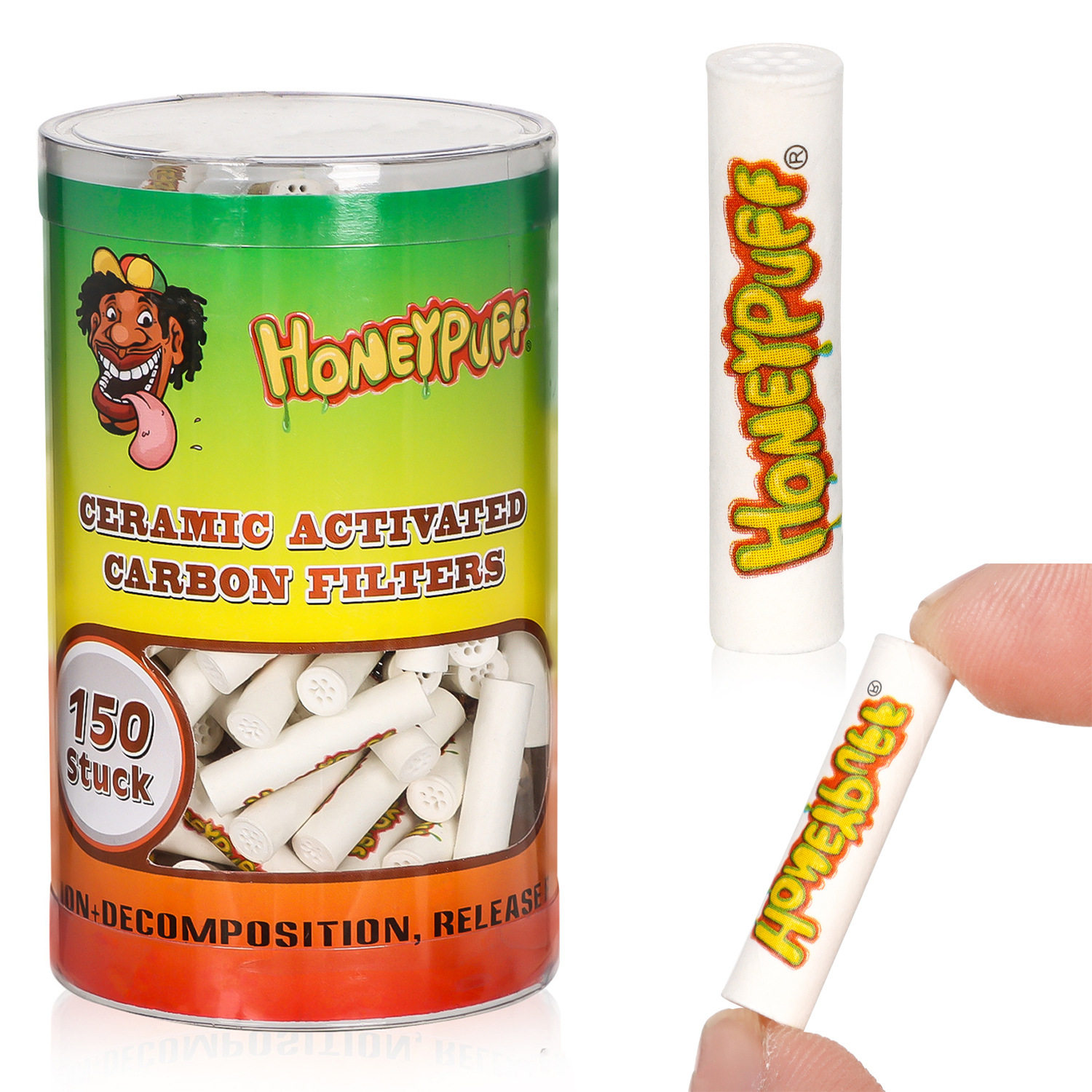 新款HONEYPUFF 塑料罐装6mm过滤嘴配件 白纸加活性炭 filter tip