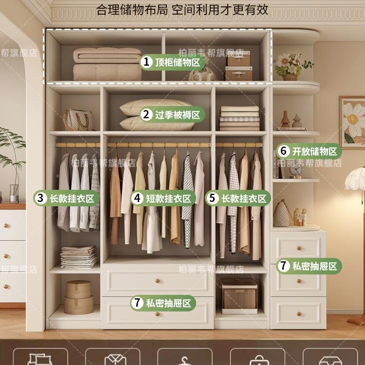 奶油风实木柜家J用卧室简衣柜衣出租房易法式新款挂衣SCD儿童衣*