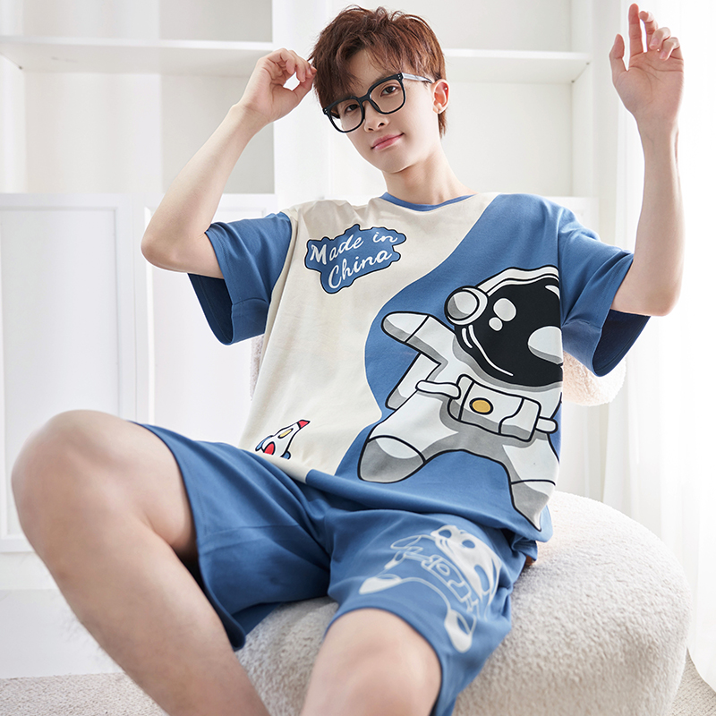 睡衣男款夏季短袖卡通初中学A生大童薄款青少年儿童家居服套装