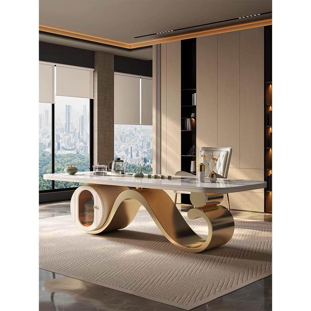 轻奢岩板茶桌椅组合现代简约设计师创意高端别墅办公室功夫泡茶台