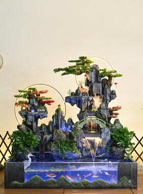 大型假山瀑布循环水饰品财富风水鱼缸室内景观园林室外水池喷泉