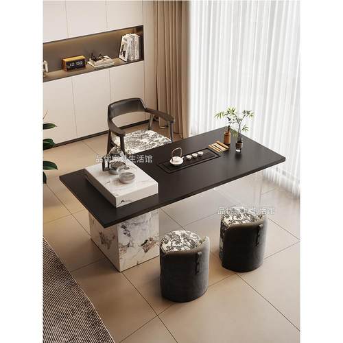 中世纪风格轻奢板岩茶几和椅子组合意大利极简高端亚克力办公家庭