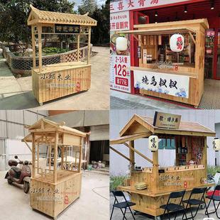 多功能售卖车复古小吃车防腐木可移动摊位推车促销花车烧鸟摆摊车