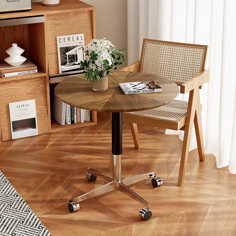 可移动升降小茶几实木餐桌客厅沙发边几中古风小圆桌胡桃木洽谈桌