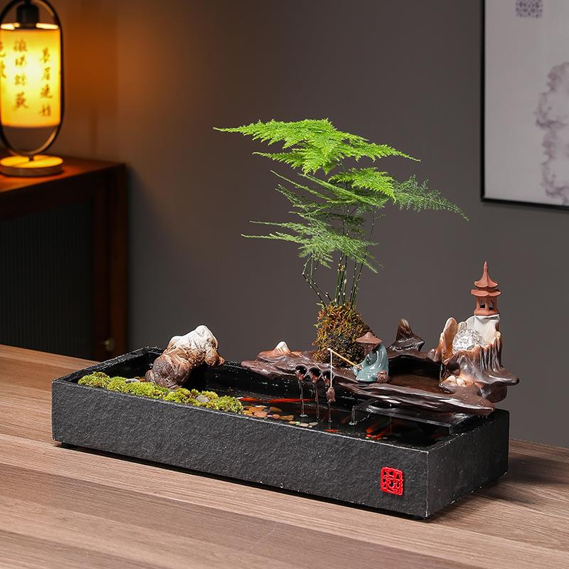 招财流水雾化加湿器摆件室内客厅循环水办公室桌面装饰品开 业礼