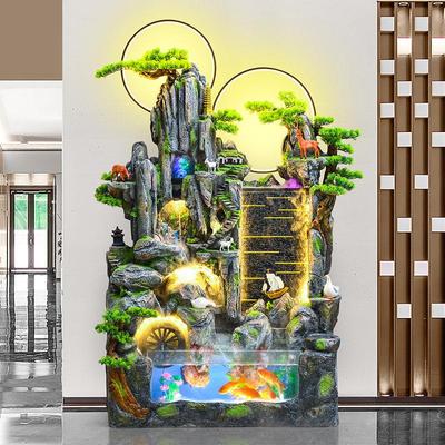 鱼缸瀑布大型假山喷泉风水轮客厅办公室高山流水摆件循环水景生财
