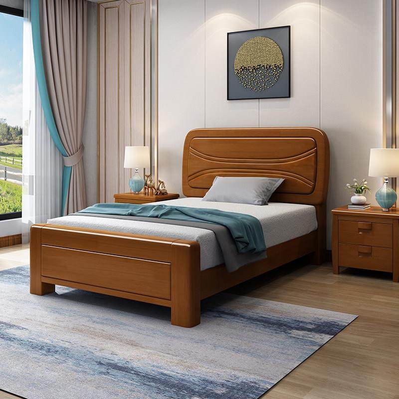 实木床1.2米单人床中式1.35m老人床卧室1.5米双人床小户型储物床