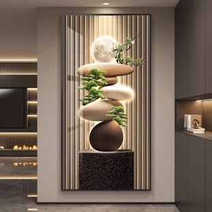 石来运转轻奢led带灯玄关装饰画走廊过道挂画壁画简约现代高级感