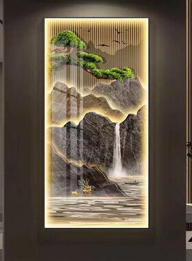 时来运转高端玄关画入户玄关装饰画新中式山水2025新款玄关壁画灯