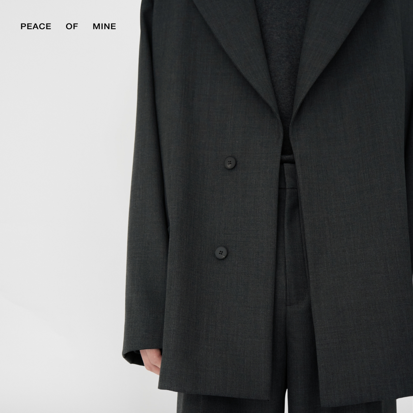 PHIL | 深花纱碳灰澳洲羊毛隐门襟戗驳领宽松版型秋冬西装外套