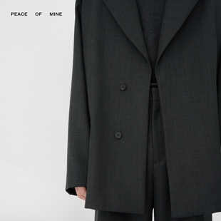 PHIL | 深花纱碳灰澳洲羊毛隐门襟戗驳领宽松版型秋冬西装外套