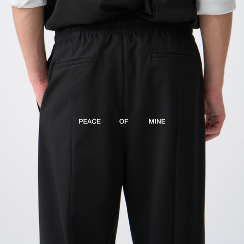 PEACE OF MINE日本STYLEM针织斜纹三醋酸混后中线松紧抽绳休闲裤