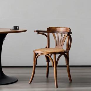 北欧实木椅子家用中式简约复古藤编写字书桌椅靠背咖啡厅轻奢餐椅