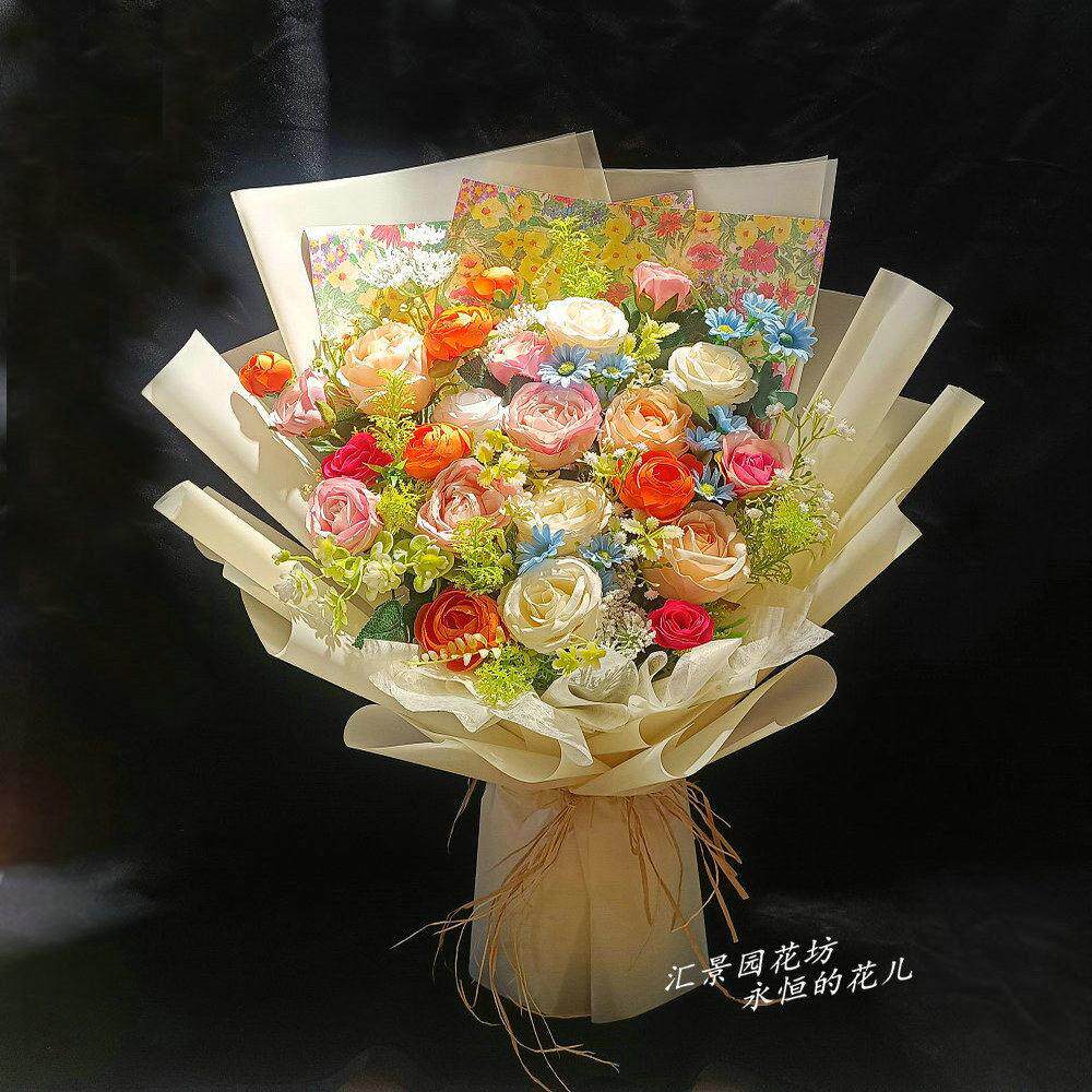 仿真花束交车花手捧颁奖成品大束永生花拍照毕业季轻奢绣球玫瑰