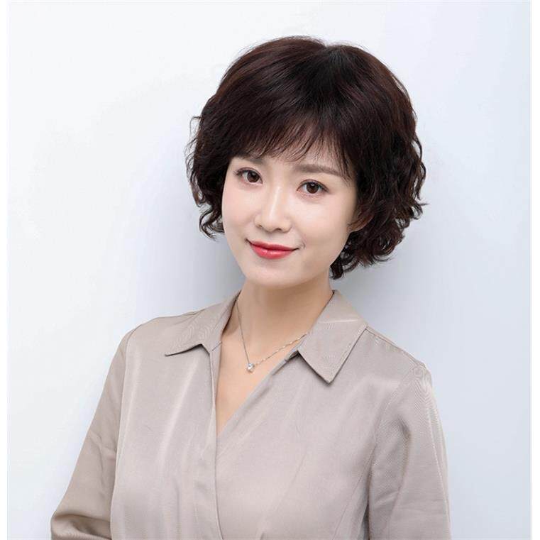 假发短发女真发全真人发丝妈妈女士头套中老年短卷发真头发套自然