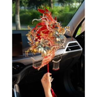 中式团扇结婚新娘手捧花diy材料包手工高级成品缠花喜扇新婚礼物