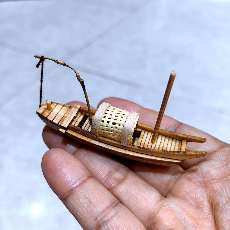 江南水乡迷你小帆船模型木船渔船乌篷船中式工艺船水池盆景装饰品