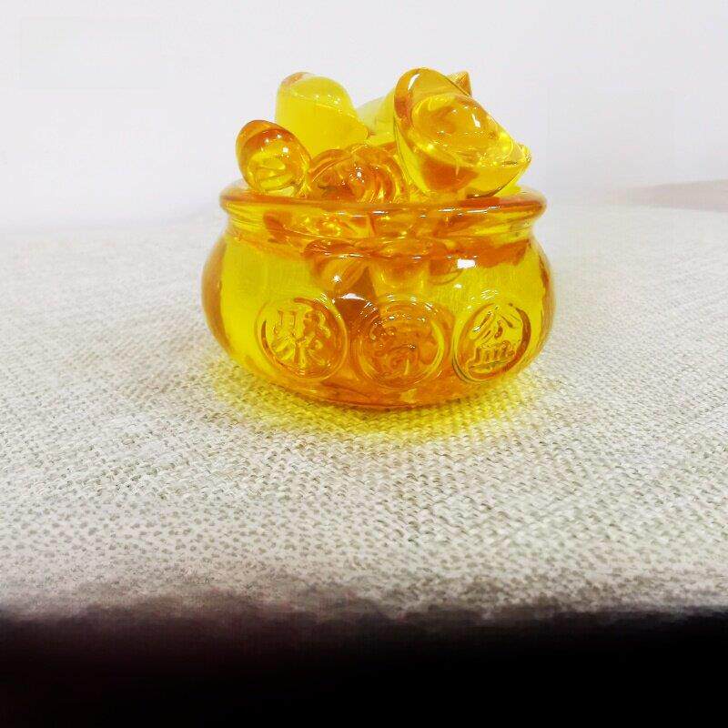 好运黄水晶聚宝盆形状装饰釉面元宝拉手打开乔迁礼物