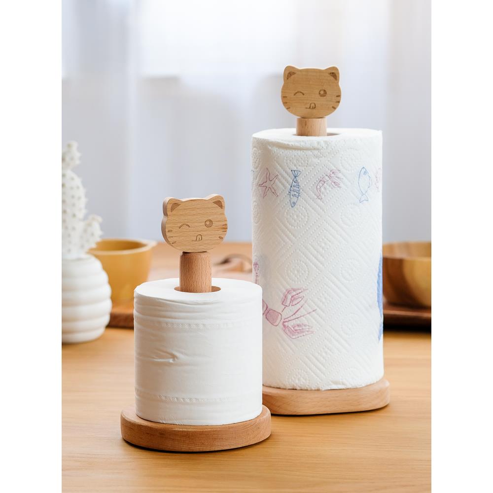 卡通厨房纸巾架日式榉木创意实木卫生纸卷纸收纳支架立式免打孔