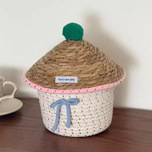 ins风创意棉线编织带盖收纳盒手工编织收纳筐可爱桌面杂物收纳篮