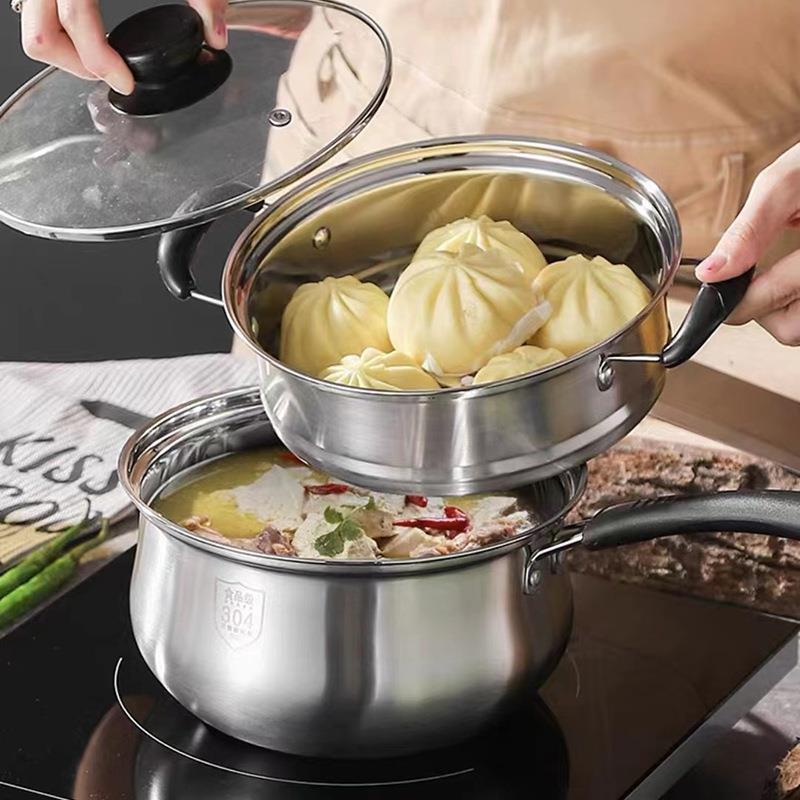 德国精工304不锈钢汤锅单柄奶锅家用面条锅不锈钢锅具电磁炉小汤