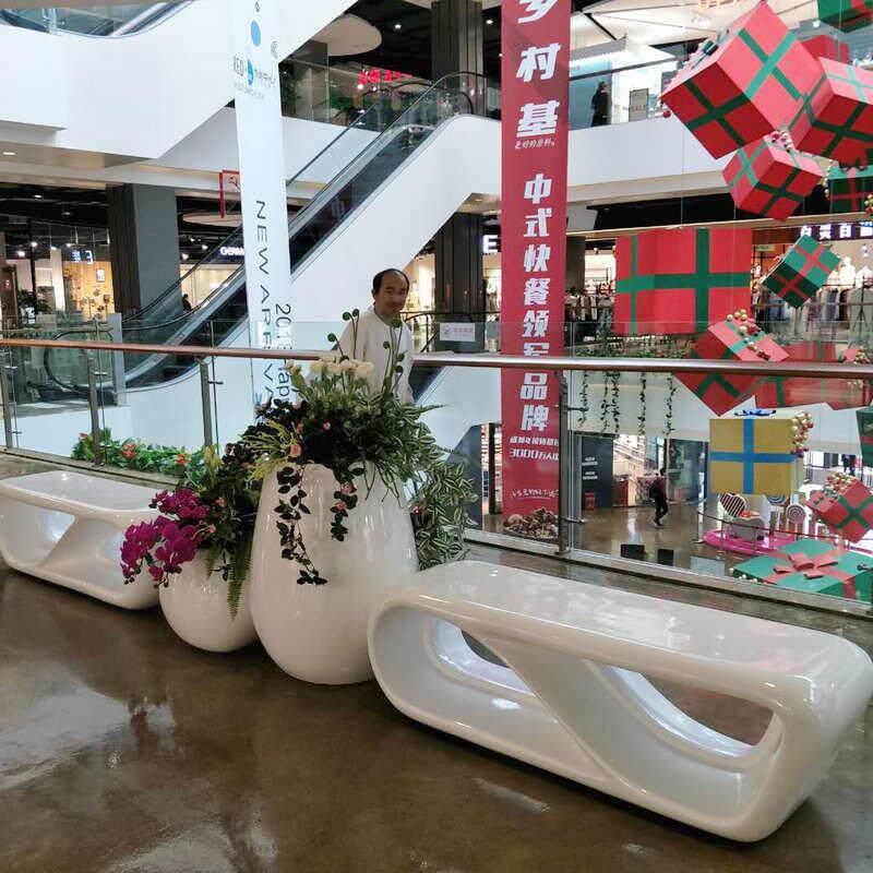 玻璃钢商场美陈椅学校户外休息坐凳商业街广场日字凳造型休闲长凳